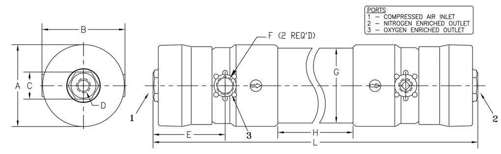 Prism PA4030-N3 Dimensions Nitrogen Membrane Separator