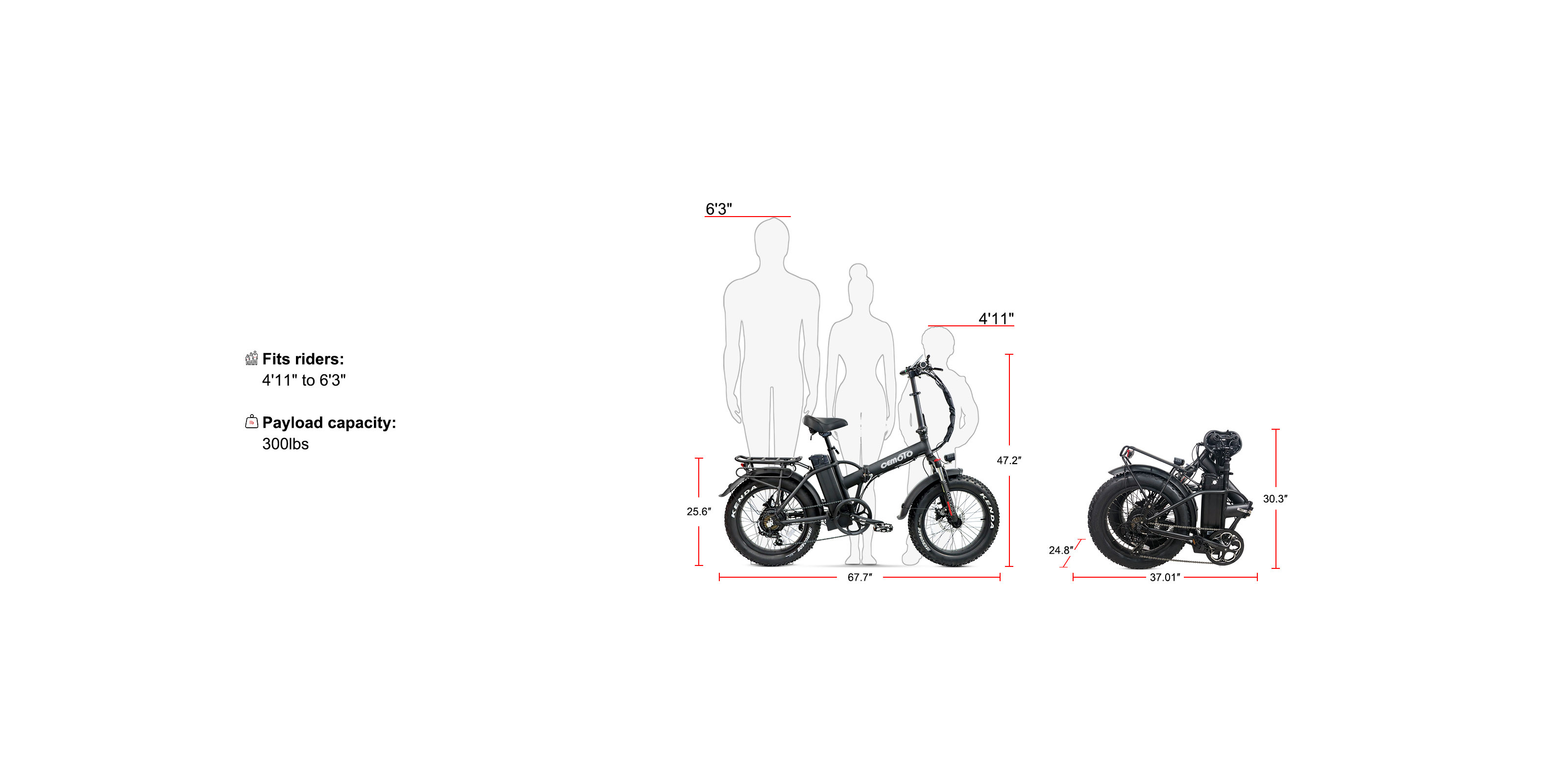 Electric folding bike size