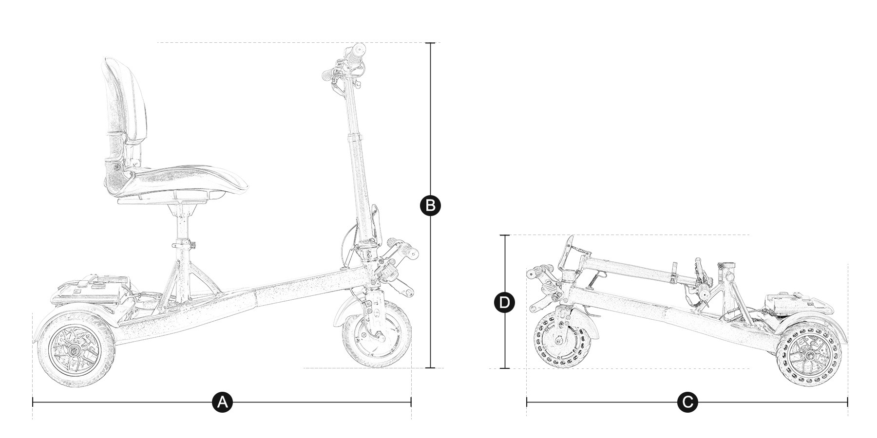 3 wheel Folding Mobility Scooter Size