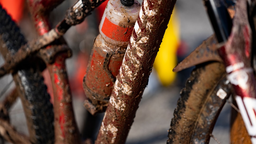 Close-up of a front suspension fork on an electric dirt bike
