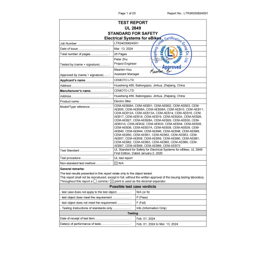 UL 2849 TEST REPORT