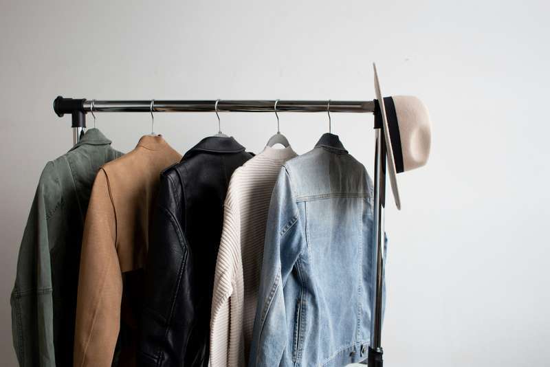 Custom jackets on display rack