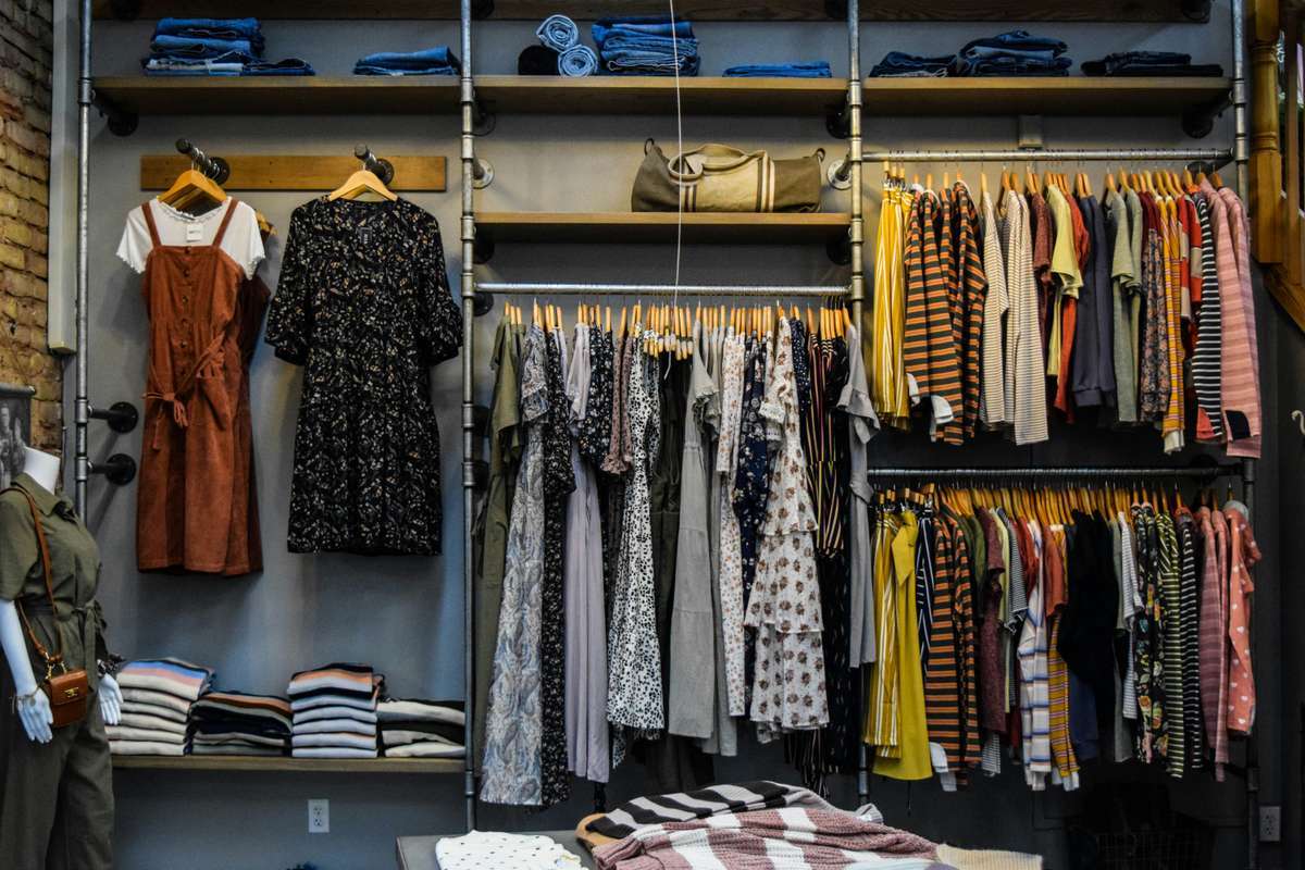 Streetwear garments on display racks