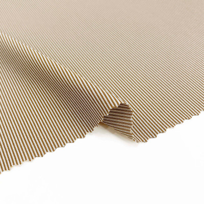 Polyester Elastane Brown Yarn Dyed Fine Stripe Wash and Set Fabric 160gsm 152cm