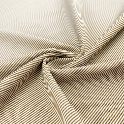 Polyester Elastane Brown Yarn Dyed Fine Stripe Wash and Set Fabric 160gsm 152cm