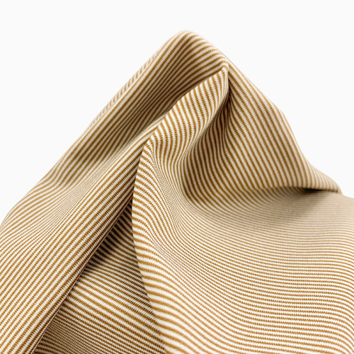 Polyester Elastane Brown Yarn Dyed Fine Stripe Wash and Set Fabric 160gsm 152cm