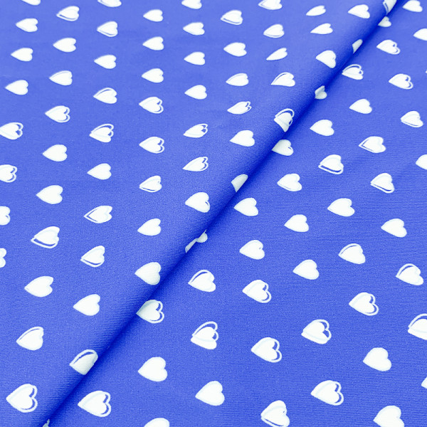 Tejido con estampado de corazón, 18 % elastano, 82 % nailon, elástico en 4 direcciones, 200 g/m², impermeable, anti-UV, secado rápido, para ropa de baño y ropa deportiva, impresión digital.