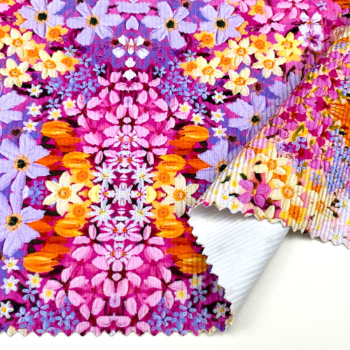 Floral Designers High Stretch Nylon Rib Textured Knit 4 Way Stretch Spandex Custom Printing Fabric for Sportswear Dress Swimwear Fabrics