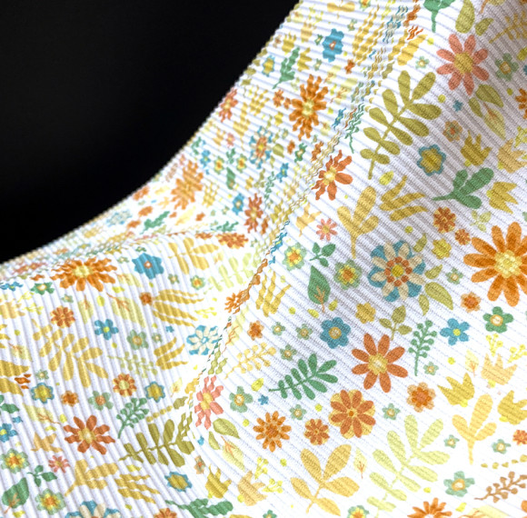 Tejido de nailon elástico de alta elasticidad con textura de punto acanalado y elastano en 4 direcciones, con impresión personalizada para ropa deportiva, vestidos y trajes de baño.