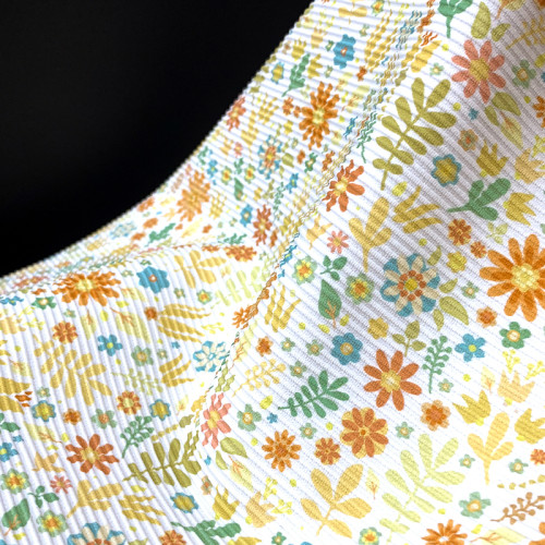 Floral Designers High Stretch Nylon Rib Textured Knit 4 Way Stretch Spandex Custom Printing Fabric for Sportswear Dress Swimwear Fabrics