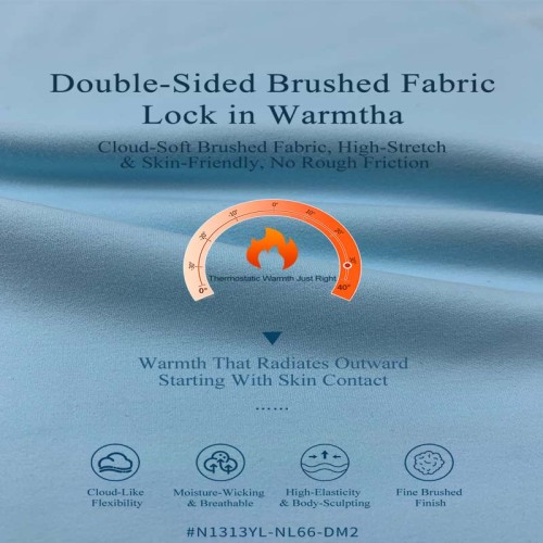 N1313YL-NL66-DM2 Double-Sided Brushed Nylon 66 Fabric | 250gsm High Stretch, Cloud-Soft Activewear Fabric for Yoga & Sports