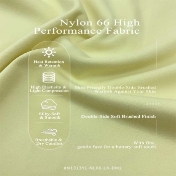 N1313YL-NL66-LK-DM2 Nylon 66 LYCRA® Cloud-Soft Brushed Fabric | 240gsm 4-Way Stretch Activewear Fabric for Yoga/Tennis