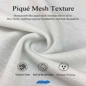 Tissu piqué respirant en maille, 65 % polyester et 35 % coton, idéal pour polos et t-shirts.