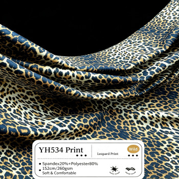 YH534 Leopard Print Stretch Fabric, Soft Shaping Polyester Spandex Material for Swimwear & Apparel