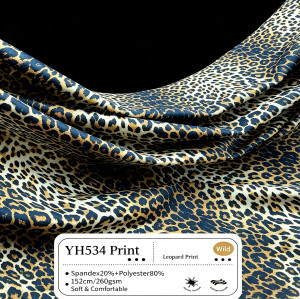 YH534 Leopard Print Stretch Fabric, Soft Shaping Polyester Spandex Material for Swimwear & Apparel
