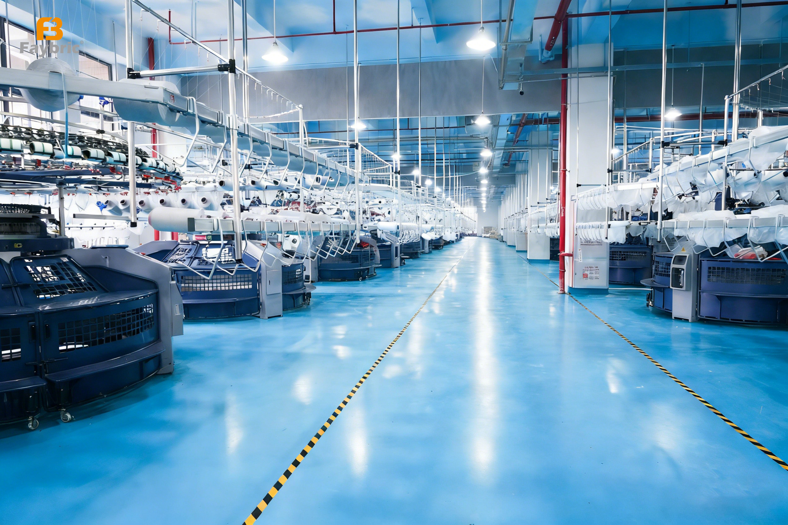 Faybric Jdttex tidy modern textile production workshop with professional knitting machinery