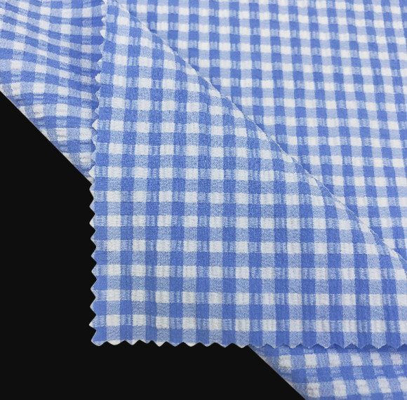 GRS Recycled Polyamide Polyester Jacquard Check Knit Fabric 160gsm for Women Casual Wear