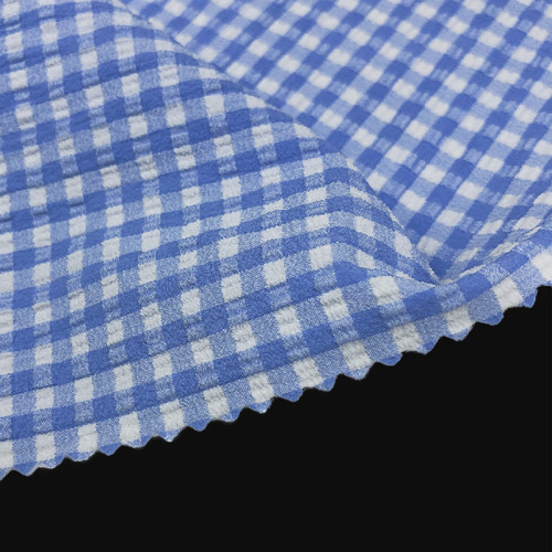 GRS Recycled Polyamide Polyester Jacquard Check Knit Fabric 160gsm for Women Casual Wear