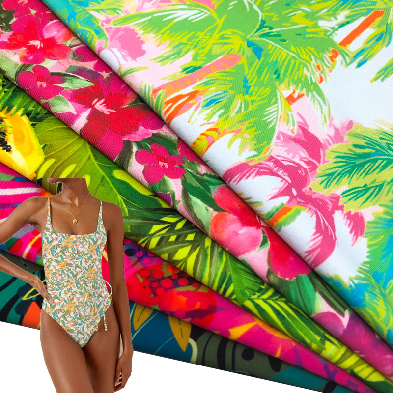 Digital printed tropical swimwear stretch fabric