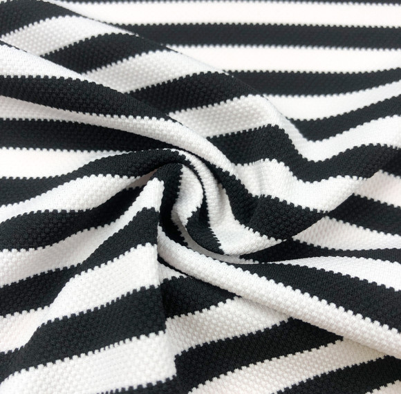 Yarn-Dyed Black White Stripe Swimwear Fabric TH1870 Bubble Pique Jacquard 4-Way Stretch Polyester Spandex Fabric For Bikini & One-Piece Swimsuit