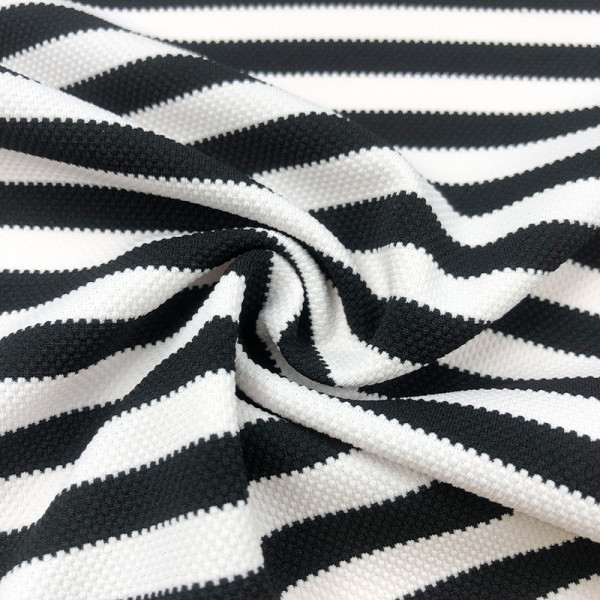Yarn-Dyed Black White Stripe Swimwear Fabric TH1870 Bubble Pique Jacquard 4-Way Stretch Polyester Spandex Fabric For Bikini & One-Piece Swimsuit