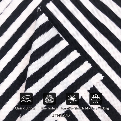 Yarn-Dyed Black White Stripe Swimwear Fabric TH1870  Bubble Pique Jacquard 4-Way Stretch Polyester Spandex Fabric For Bikini & One-Piece Swimsuit
