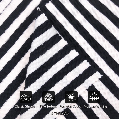 Yarn-Dyed Black White Stripe Swimwear Fabric TH1870  Bubble Pique Jacquard 4-Way Stretch Polyester Spandex Fabric For Bikini & One-Piece Swimsuit