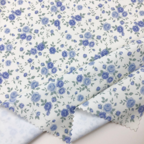 Ditsy Blue Rose Floral Print Nylon Spandex Fabric YF205 4-Way Stretch Matte Swimwear & Activewear Knit Fabric