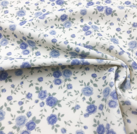 Ditsy Blue Rose Floral Print Nylon Spandex Fabric YF205 4-Way Stretch Matte Swimwear & Activewear Knit Fabric