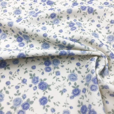 Ditsy Blue Rose Floral Print Nylon Spandex Fabric YF205 4-Way Stretch Matte Swimwear & Activewear Knit Fabric