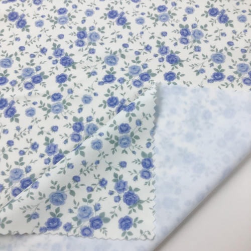 Ditsy Blue Rose Floral Print Nylon Spandex Fabric YF205 4-Way Stretch Matte Swimwear & Activewear Knit Fabric