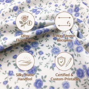 Ditsy Blue Rose Floral Print Nylon Spandex Fabric YF205 4-Way Stretch Matte Swimwear & Activewear Knit Fabric