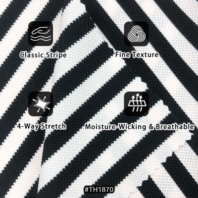 Yarn-Dyed Black White Stripe Swimwear Fabric TH1870  Bubble Pique Jacquard 4-Way Stretch Polyester Spandex Fabric For Bikini & One-Piece Swimsuit