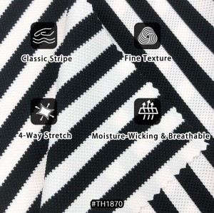 Yarn-Dyed Black White Stripe Swimwear Fabric TH1870 Bubble Pique Jacquard 4-Way Stretch Polyester Spandex Fabric For Bikini & One-Piece Swimsuit
