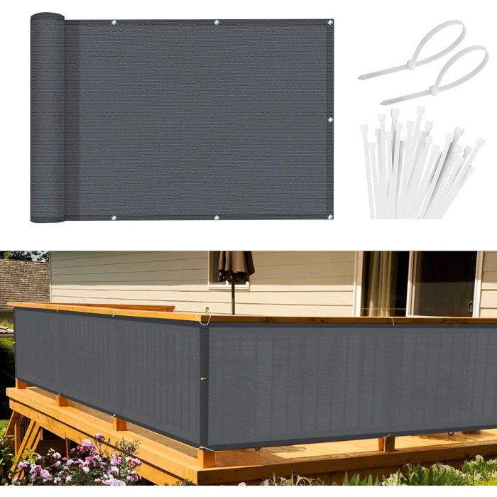 0.9*6m Wind Protection And UV Protection Balcony Privacy Screen With Eyelets And Cable