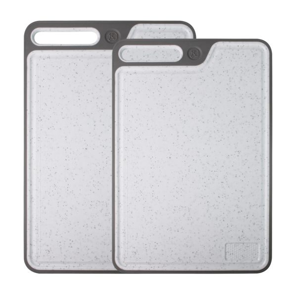 Kitchen Faux Marble Plastic Cutting Board |  10" X 15" with Garlic Grinder, Built-in Anti-Splash Groove, Non-Slip Design, Scale
