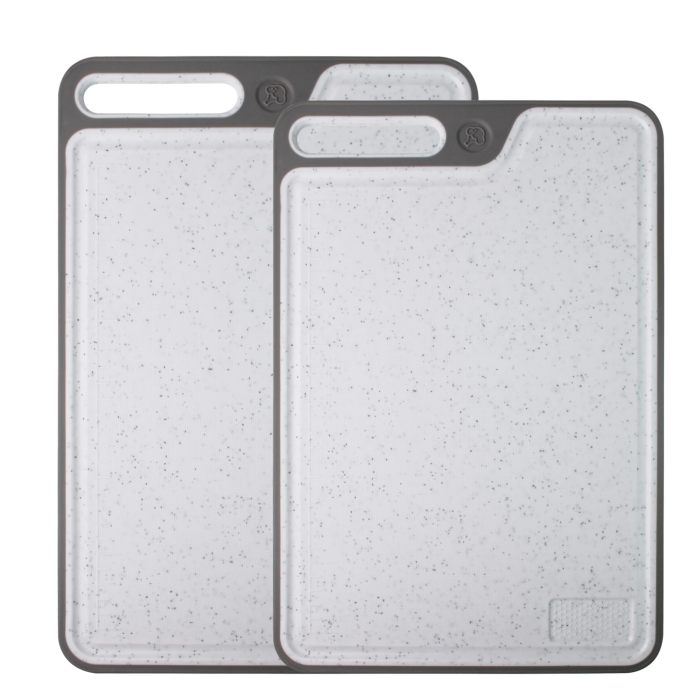 Kitchen Faux Marble Plastic Cutting Board |  10" X 15" with Garlic Grinder, Built-in Anti-Splash Groove, Non-Slip Design, Scale