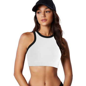 Knit Sports Bras | Black Bulit-in Bra High Neck Racerback Bras | Retail