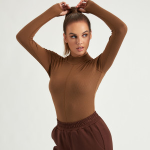 Women Round Neck Corset Sweatshirts | Brown Pullover Tops | OEM