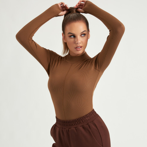 Women Round Neck Corset Sweatshirts | Brown Pullover Tops | OEM