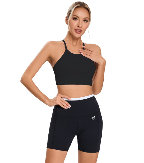 High Neck Halter Sports Bra Black | OEM