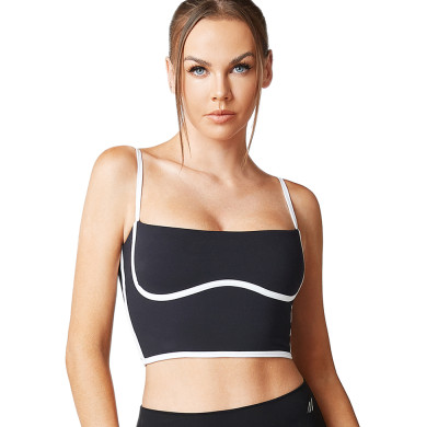 Black and White Sports Bras | Contrast-Trim Low Support Yoga Tops | Retail Hot