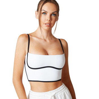 Black and White Sports Bras | Contrast-Trim Low Support Yoga Tops | Retail