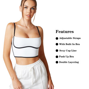 Black and White Sports Bras | Contrast-Trim Low Support Yoga Tops | Retail