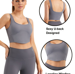 Longline Sports Bra | Scoop Neck Bulit In Bra | Retail