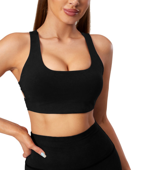 Scoop Neck Racerback Sports Bra Black | Retail