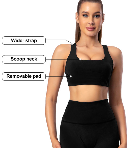 Scoop Neck Racerback Sports Bra Black | Retail