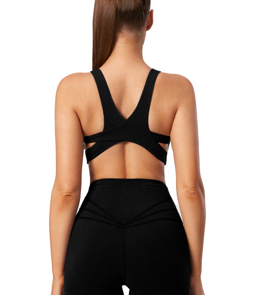 Scoop Neck Racerback Sports Bra Black | Retail