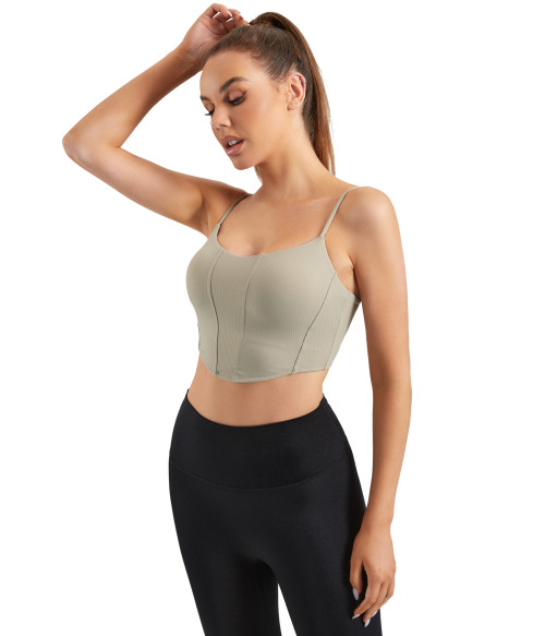 Spaghetti Thin Strap Yoga Bra Khaki | Retail