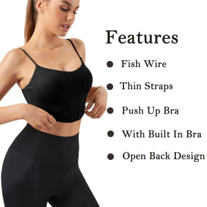 Spaghetti Strap Sports Bra | Black Bulit in Bra Crop Tops | Retail